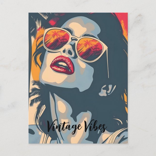 Eine Frau im Retro-Stil Feiertagspostkarte (Vorderseite)