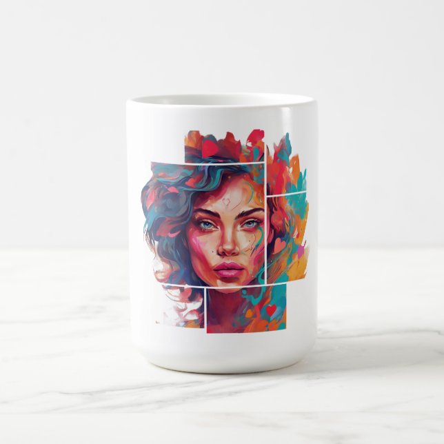 Eine Frau in Farbe im Viereckigen Rahmen Kunst  Kaffeetasse (Mittel)
