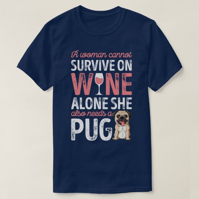 Eine Frau kann nicht allein auf der Liebe von Mops T-Shirt (Design vorne)