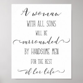 Eine Frau mit allen Söhnen, schwarz-weiß Word Art Poster