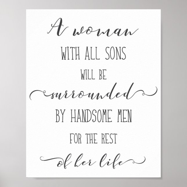 Eine Frau mit allen Söhnen, schwarz-weiß Word Art Poster (Vorne)