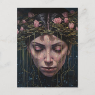 Eine Frau mit Blume aus Wasserlilie Postkarte