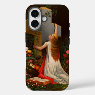 Eine Frau mit einem Kreuz betet iPhone 16 Hülle