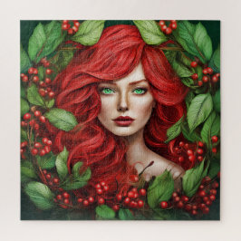 Eine Frau mit leuchtend rotem Haar/blühendes rotes