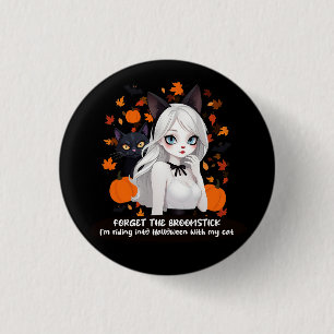 Eine Frau mit schwarzer Katze. Button