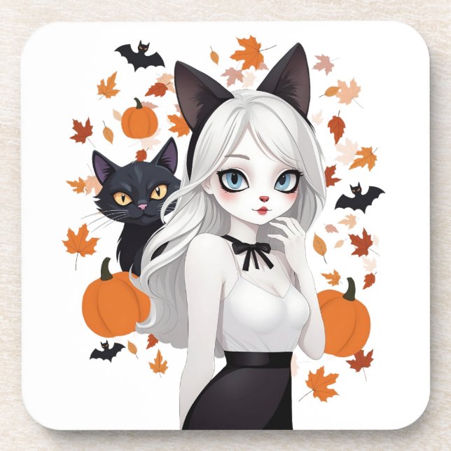 Eine Frau mit schwarzer Katze. Getränkeuntersetzer (Vorderseite)