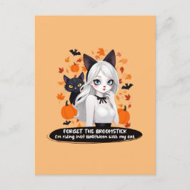 Eine Frau mit schwarzer Katze. Postkarte
