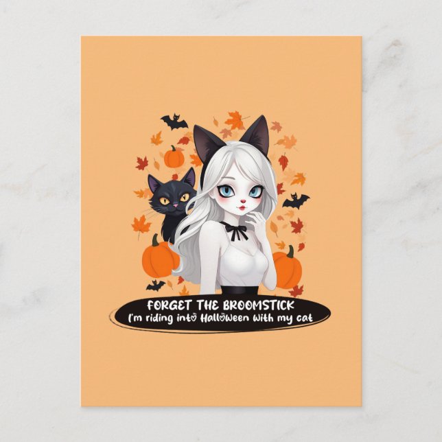 Eine Frau mit schwarzer Katze. Postkarte (Vorderseite)