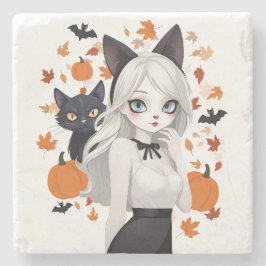 Eine Frau mit schwarzer Katze. Steinuntersetzer