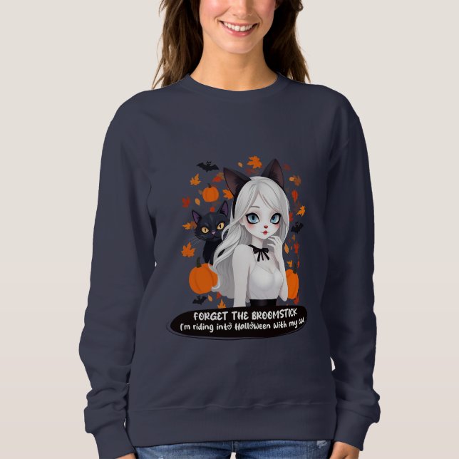 Eine Frau mit schwarzer Katze. Sweatshirt (Vorderseite)
