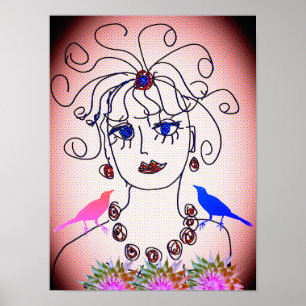 Eine Frau mit Vögeln Poster