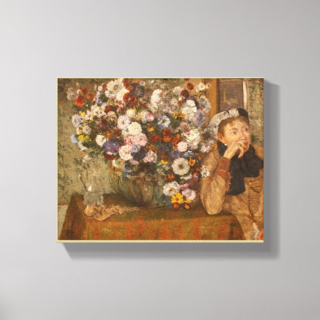 Eine Frau neben einer Vase von Blume von Degas Leinwanddruck (Vorderseite)