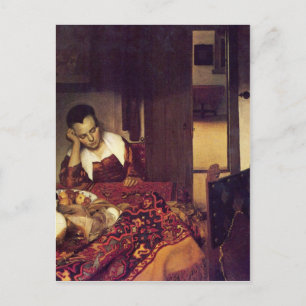 Eine Frau schläft bei Johannes Vermeer Postkarte