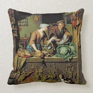 Eine Frau und ein Fisch-Hausierer, 1713 (Öl auf Kissen