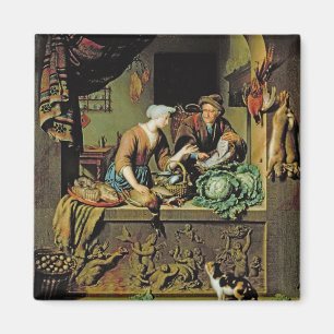 Eine Frau und ein Fischer-Pedler, 1713 (Öl auf Taf Magnet