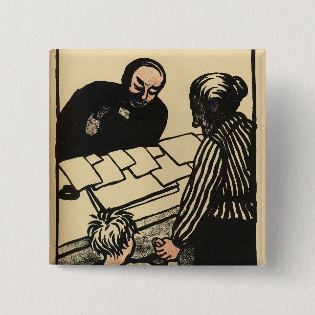 Eine Frau und ein Kind überreichen ihre Sparungen Button (Vorderseite)