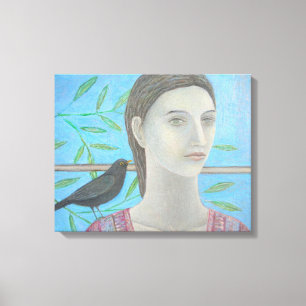 Eine Frau und eine Amsel sind eine Leinwanddruck