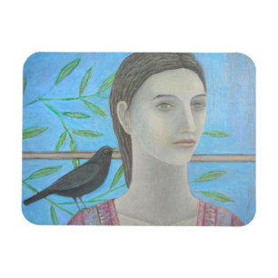 Eine Frau und eine Amsel sind eine Magnet
