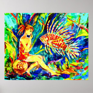 Eine Frau und Fisch Poster
