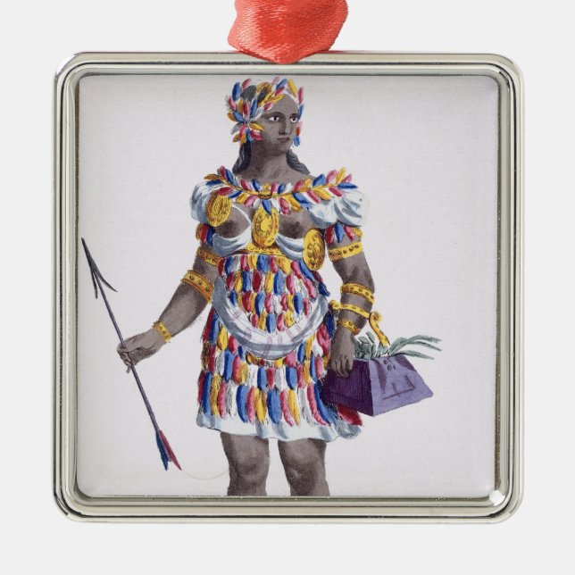 Eine Frau von Honduras, 1780 (farbiger Stich) Silbernes Ornament (Vorne)