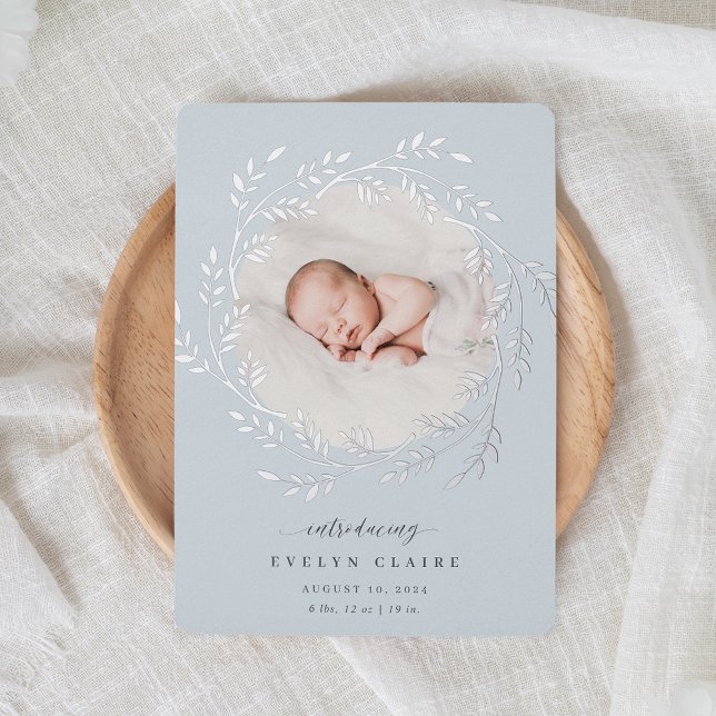 Eine frische Zweigstelle | Silver Foil Birth Ankün Folieneinladung (Von Creator hochgeladen)