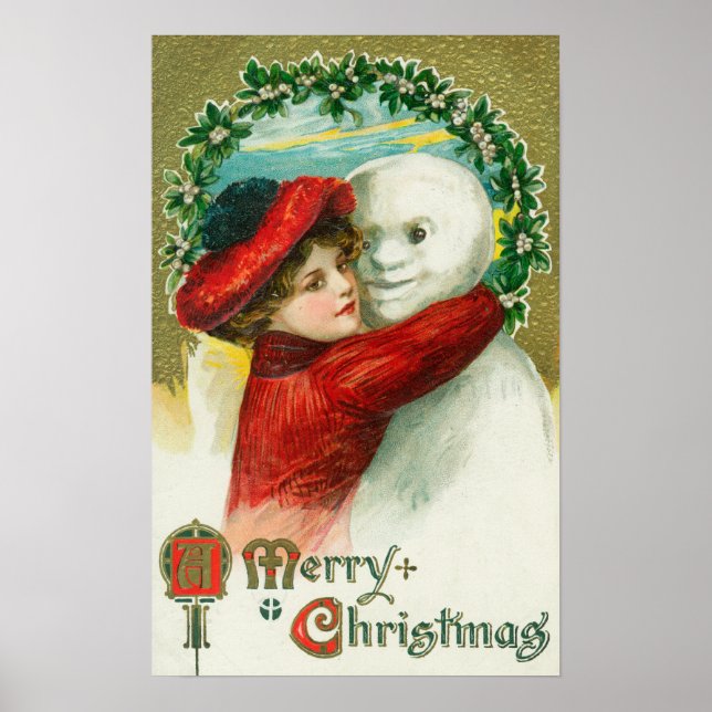 Eine frohe Weihnachten, die Schneemannszene umarmt Poster (Vorne)
