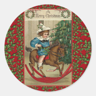 Eine frohe Weihnachts-Rockpferde Vintage Kunst Runder Aufkleber