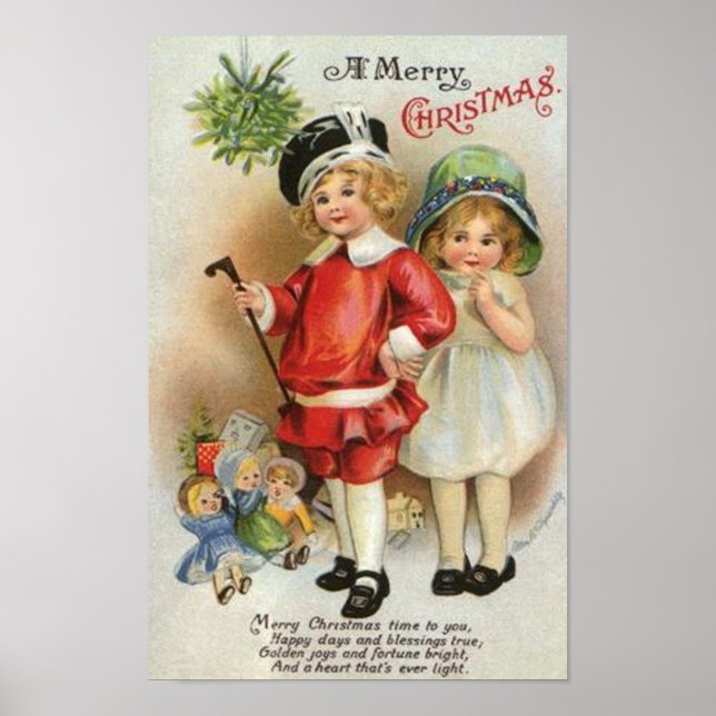 Eine frohe Weihnachtsjunge und Girl Card Poster (Vorne)