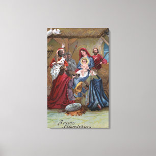 Eine fröhliche ChristmasNativity Szene Leinwanddruck
