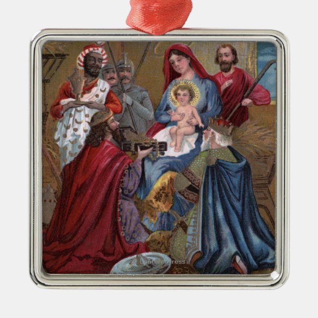 Eine fröhliche ChristmasNativity Szene Ornament Aus Metall (Vorne)
