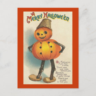 Eine fröhliche Halloween-Kürbisfigur Feiertagspostkarte