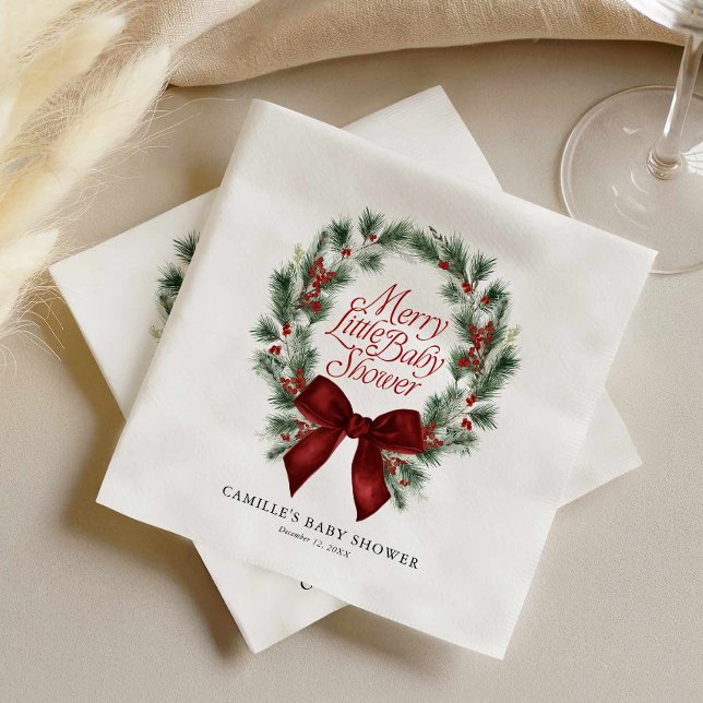 Eine fröhliche kleine Babyparty Serviette (Merry Little Baby Shower Red bow Paper Napkins)