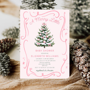 Eine fröhliche kleine rosa Babyparty zu Weihnachte Einladung
