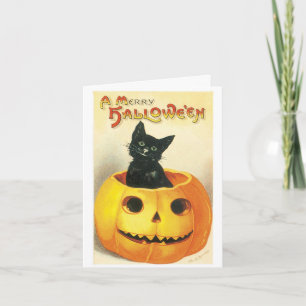 Eine fröhliche Vintage-Halloween-Schwarzkatzenkart Karte