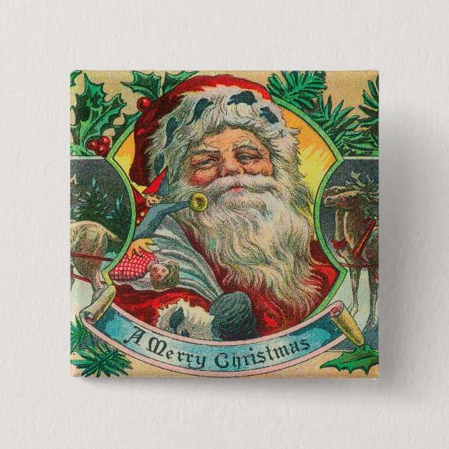 Eine fröhliche Weihnachts- und Rentierszene Button (Vorderseite)