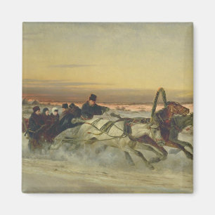 Eine galoppierende Winter-Troika an der Dämmerung Magnet