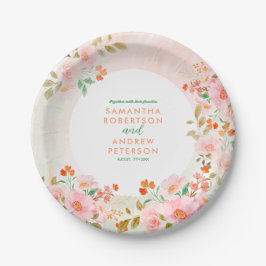 Eine Gartenromane: Hochzeit mit rosa und grünem Wa Pappteller