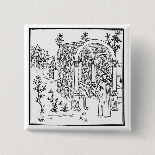 Eine Gartenszene, von "Hypnerotomachia Poliphili" Button (Vorderseite)