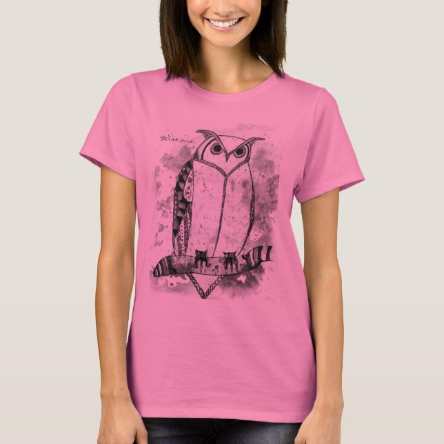 Eine Gemusterte Art Design Owl T-Shirt (Vorderseite)