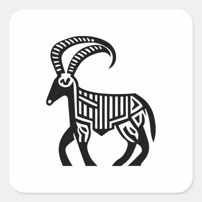 Eine Gemusterte Ziege aus schwarzer Silhouette Quadratischer Aufkleber (Vorderseite)