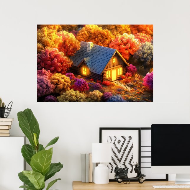 Eine gemütliche Hütte im Herzen eines Waldes  Poster (Heimbüro)