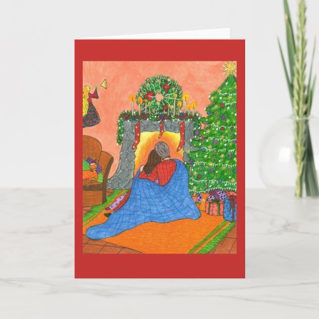 Eine gemütliche Weihnachtskarte mit Katze Feiertagskarte (Vorderseite)