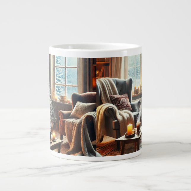 Eine gemütliche Winterlandschaft am Kamin Jumbo-Tasse (Vorderseite)