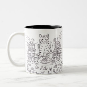 Eine getigert Katze & Teeparty-Tasse Zweifarbige Tasse