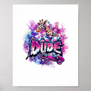 Eine Giraffe mit Pajamas und einem Skateboard Poster