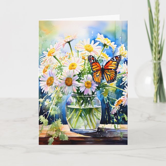 Eine Glass-Vase von Daisis und ein Monarch Butterf Karte (Vorderseite)