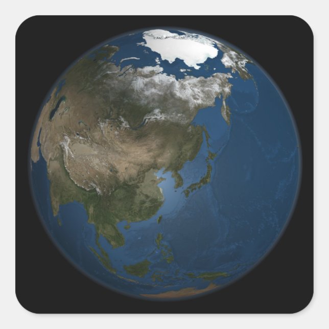 Eine globale Sicht auf Asien mit arktischem Meerei Quadratischer Aufkleber (Vorderseite)