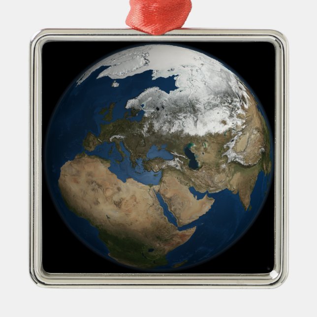 Eine globale Sicht auf Europa und Skandinavien Silbernes Ornament (Vorne)