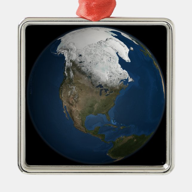 Eine globale Sicht auf Nordamerika Silbernes Ornament (Vorne)