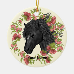 Eine Glockenblume Schwarzes Pferd Keramik Ornament